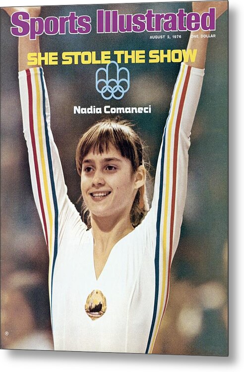 Magazine Cover Metal Print featuring the photograph Romania Nadia Comaneci, 1976 Summer Olympics Sports Illustrated Cover by Sports Illustrated