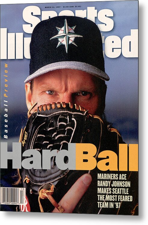 Magazine Cover Metal Print featuring the photograph Seattle Mariners Randy Johnson, 1997 Mlb Baseball Preview Sports Illustrated Cover by Sports Illustrated