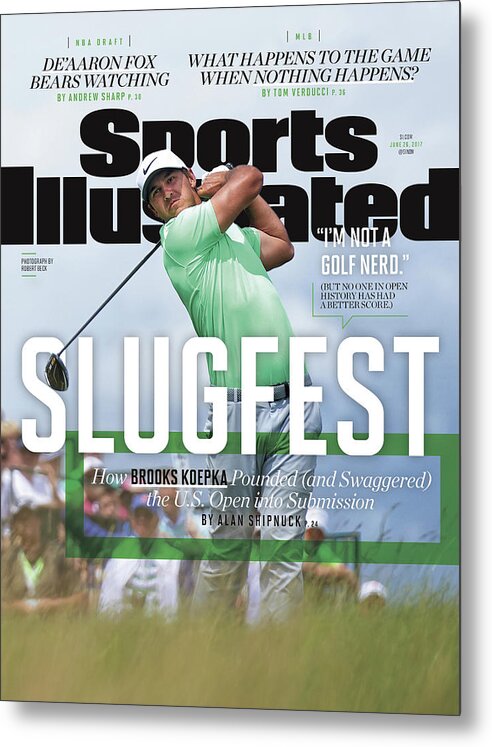 Magazine Cover Metal Print featuring the photograph Slugfest How Brooks Koepka Pounded And Swaggered The Us Sports Illustrated Cover by Sports Illustrated