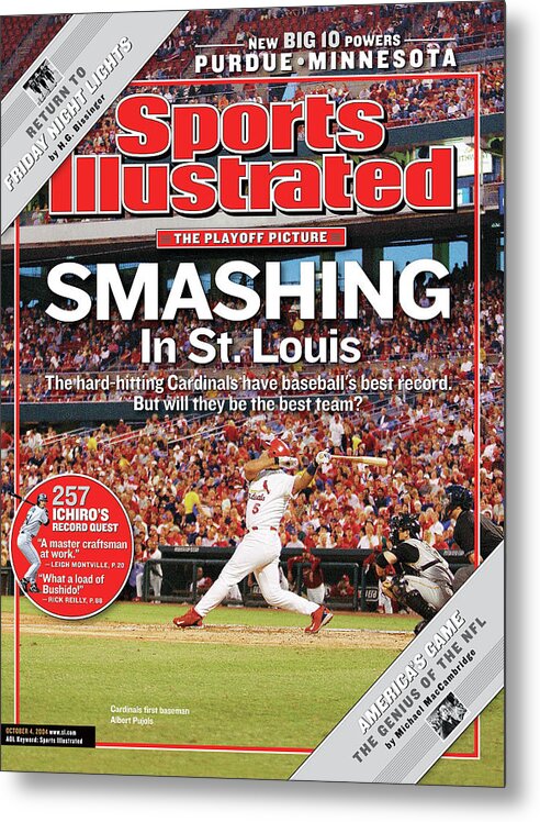 St. Louis Cardinals Metal Print featuring the photograph Smashing In St. Louis Sports Illustrated Cover by Sports Illustrated