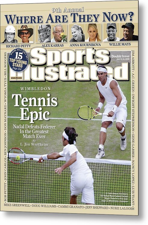 Magazine Cover Metal Print featuring the photograph Spain Rafael Nadal And Switzerland Roger Federer, 2008 Sports Illustrated Cover by Sports Illustrated
