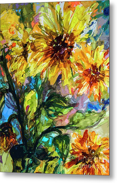 Sunflowers Metal Print featuring the mixed media Sunflowers Summer Flowers Mixed Media by Ginette Callaway