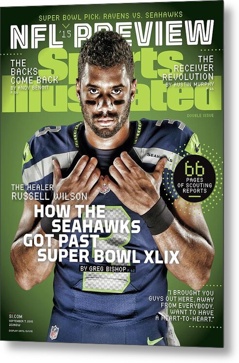 Magazine Cover Metal Print featuring the photograph The Healer Russell Wilson 2015 Nfl Football Preview Issue Sports Illustrated Cover by Sports Illustrated