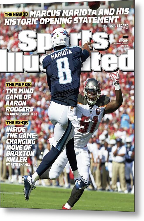 Magazine Cover Metal Print featuring the photograph The New Qb Marcus Mariota And His Historic Opening Statement Sports Illustrated Cover by Sports Illustrated