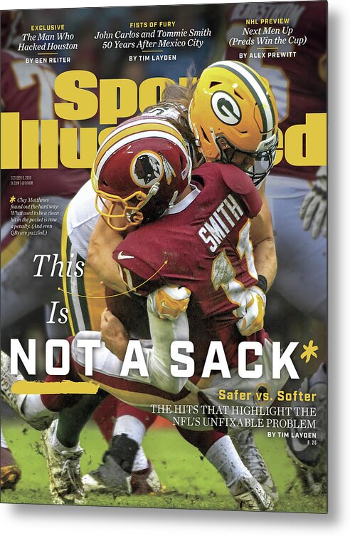 Magazine Cover Metal Print featuring the photograph This Is Not A Sack Safer Vs Softer Sports Illustrated Cover by Sports Illustrated