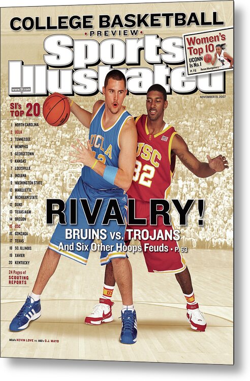 Season Metal Print featuring the photograph Ucla Kevin Love And Usc O.j. Mayo, 2007 College Basketball Sports Illustrated Cover by Sports Illustrated