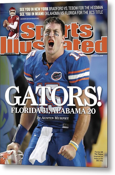 Magazine Cover Metal Print featuring the photograph University Of Florida Qb Tim Tebow, 2008 Sec Championship Sports Illustrated Cover by Sports Illustrated