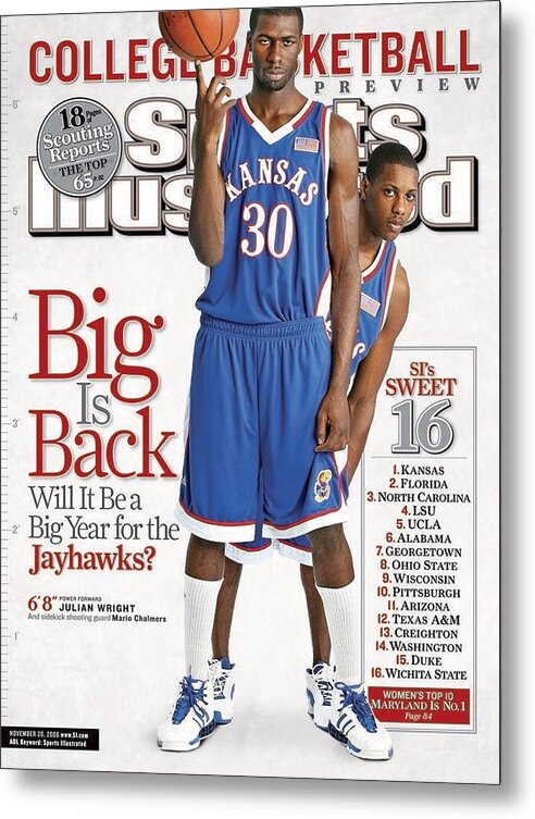 Magazine Cover Metal Print featuring the photograph University Of Kansas Julian Wright And Mario Chalmers Sports Illustrated Cover by Sports Illustrated