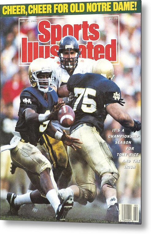 1980-1989 Metal Print featuring the photograph University Of Notre Dame Qb Tony Rice, 1989 Fiesta Bowl Sports Illustrated Cover by Sports Illustrated