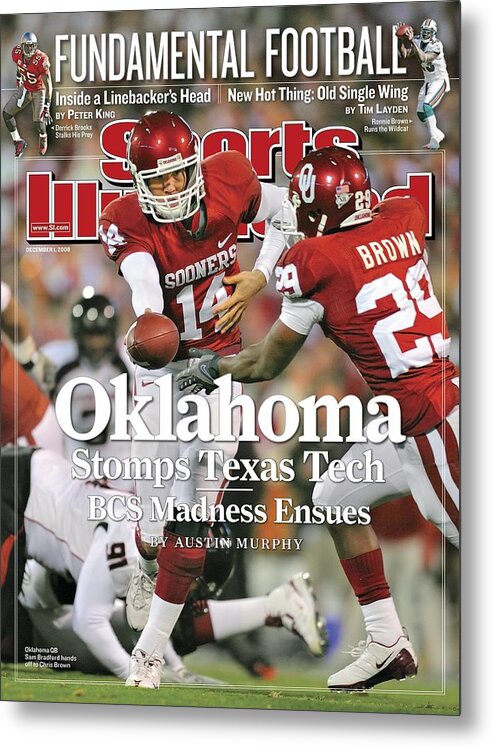 Magazine Cover Metal Print featuring the photograph University Of Oklahoma Qb Sam Bradford Sports Illustrated Cover by Sports Illustrated