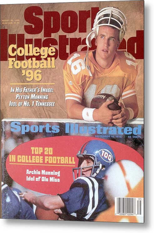 Magazine Cover Metal Print featuring the photograph University Of Tennessee Qb Peyton Manning Sports Illustrated Cover by Sports Illustrated