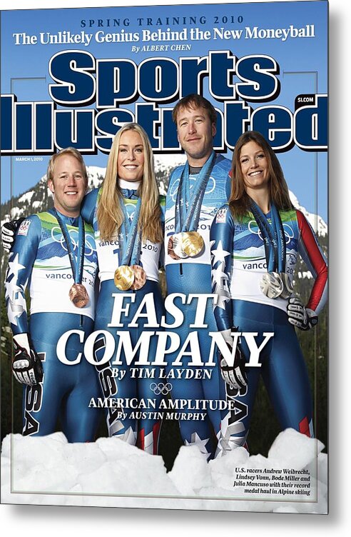 Skiing Metal Print featuring the photograph Us Alpine Skiing Medalists, 2010 Winter Olympics Sports Illustrated Cover by Sports Illustrated