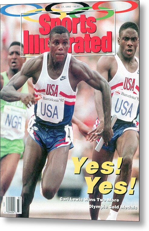 Magazine Cover Metal Print featuring the photograph Usa Carl Lewis And Dennis Mitchell, 1992 Summer Olympics Sports Illustrated Cover by Sports Illustrated