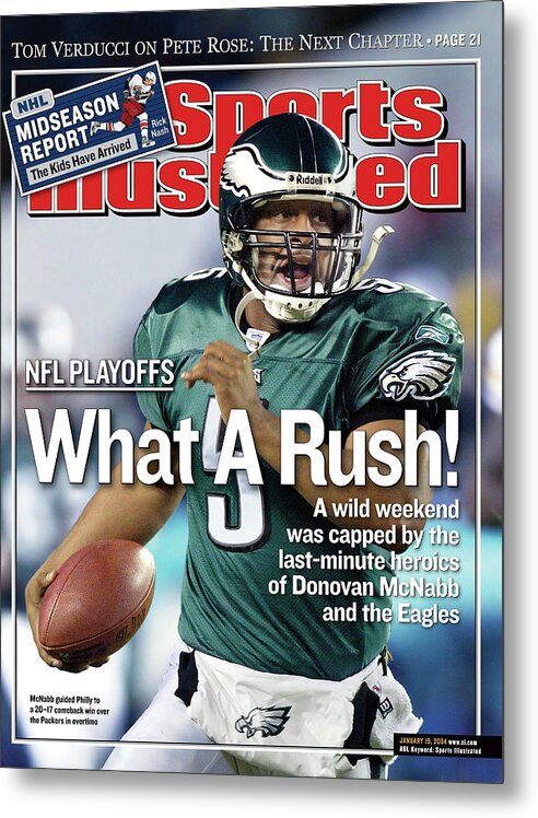 Magazine Cover Metal Print featuring the photograph What A Rush Nfl Playoffs Sports Illustrated Cover by Sports Illustrated
