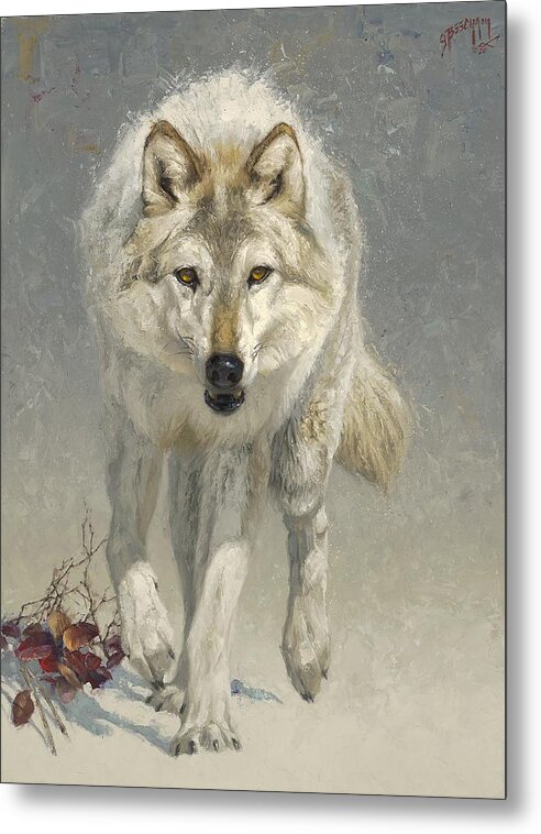 Wolf Metal Print featuring the painting A Few Red Leaves by Greg Beecham