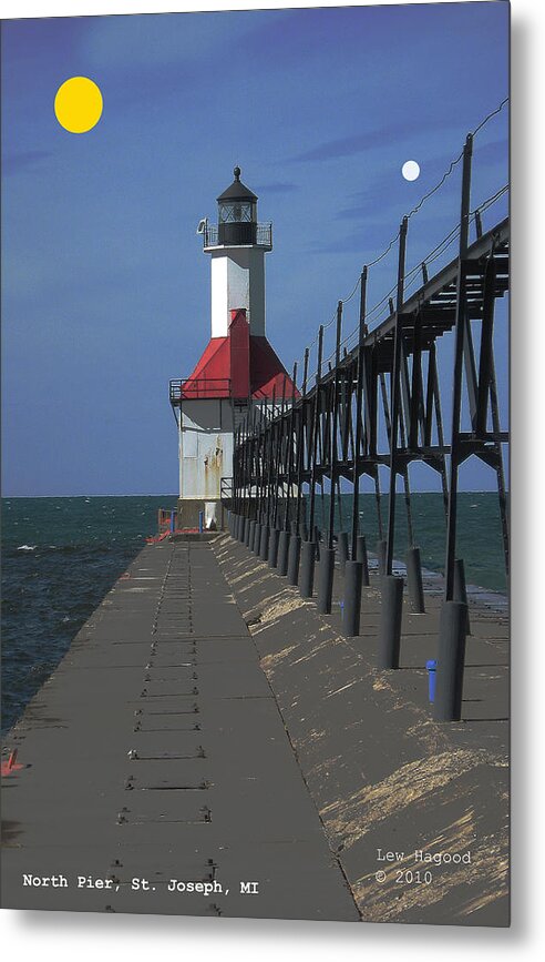 Digital Metal Print featuring the photograph North Pier St Joseph Michigan #5 by Lew Hagood