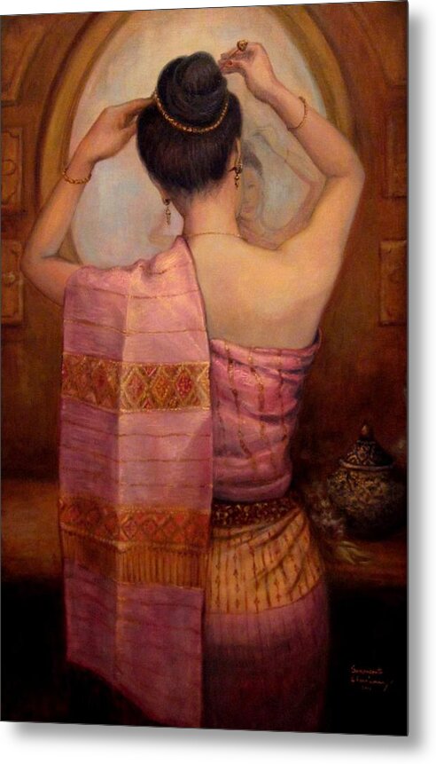Lao Lady Metal Print featuring the painting Hairpin by Sompaseuth Chounlamany