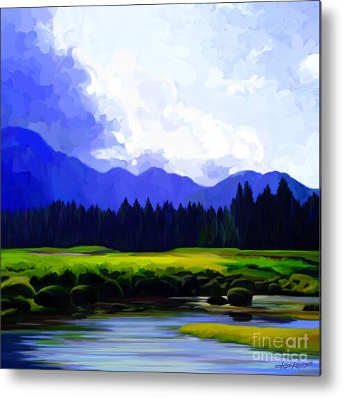 River's Edge Metal Print featuring the painting River's Edge by Dorinda K Skains