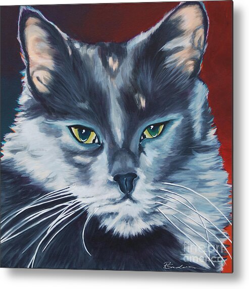 Animals Metal Print featuring the painting Silver Grey Cat Portrait by Robyn Saunders