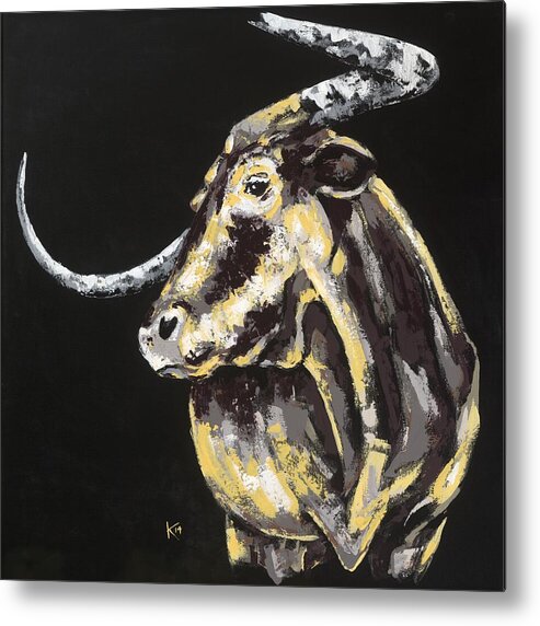 Palette Knife Painting Metal Print featuring the painting Texas Longhorn by Konni Jensen