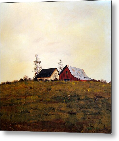 Barns Metal Print featuring the painting Two on a Hill by William Renzulli