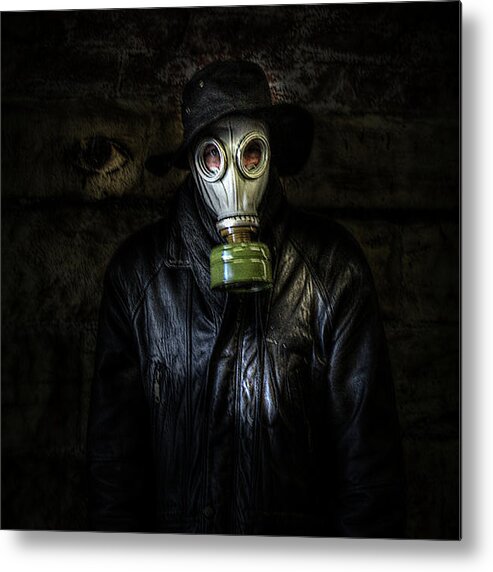 The Metal Print featuring the photograph The Gas Mask Man #2 by Mark Hunter