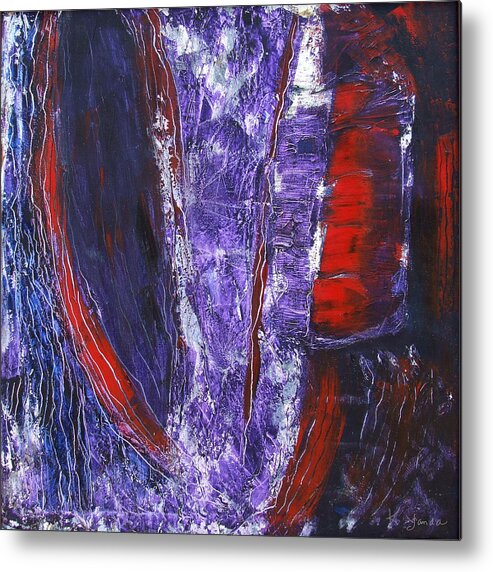 Katt Yanda Original Art Abstract Oil Painting Canvas Broken Heart Purple Red Metal Print featuring the painting Broken Purple Heart by Katt Yanda