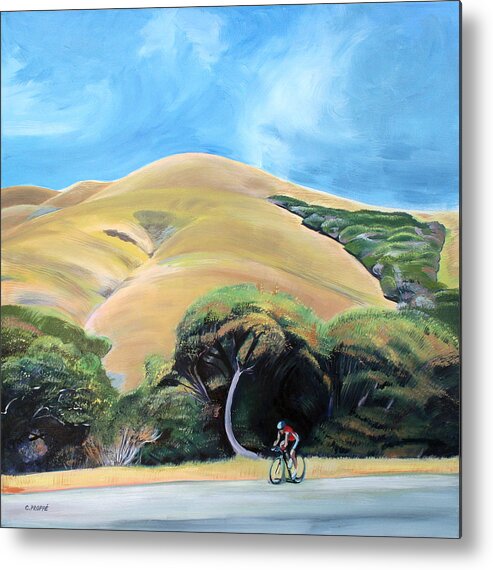 Landscape Metal Print featuring the painting Cyclist by Elephant Mountain by Colleen Proppe