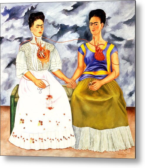 Reproduction Metal Print featuring the painting Frida Kahlo The Two Fridas by Roberto Prusso