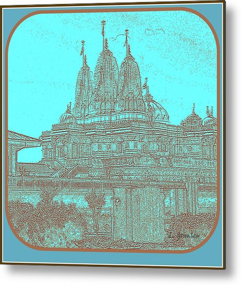 Orange Metal Print featuring the digital art Hindu Temple by Lessandra Grimley