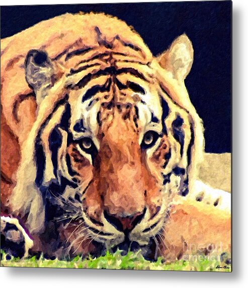 Tiger Metal Print featuring the painting On Watch by Adam Olsen