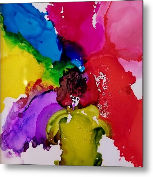 Unique Metal Print featuring the painting Rainbow Flower by Donna Perry