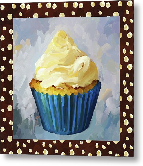 Vanilla Metal Print featuring the painting Vanilla Cupcake With Border by Jai Johnson