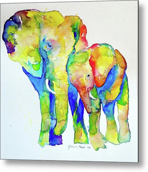 Elephant Metal Print featuring the painting Mother and Daughter by Julia S Powell