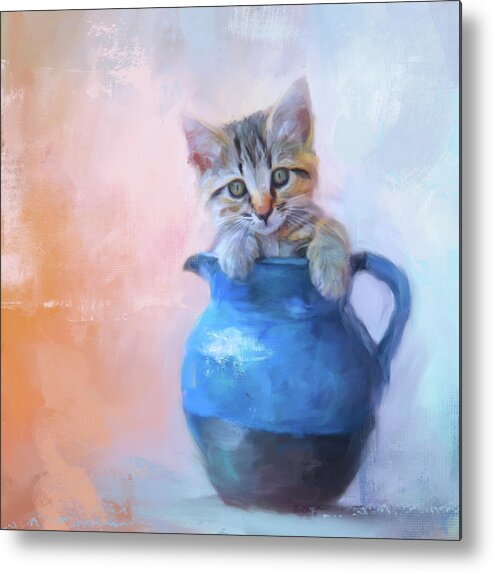 Colorful Metal Print featuring the painting A Pitcher Full of Purrfection by Jai Johnson