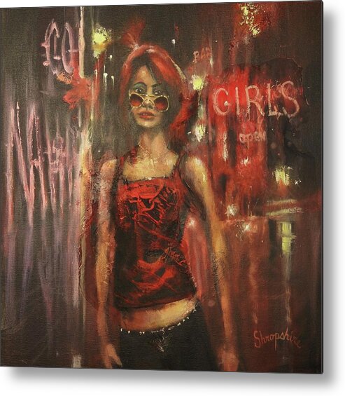 City At Night Metal Print featuring the painting Bar Girl by Tom Shropshire
