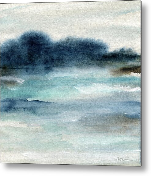 Abstract Washy Indigo Teal Blues Coastal Watercolor Seascape Metal Print featuring the painting By The Bay 1 by Carol Robinson