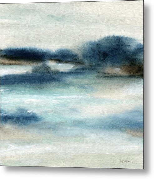 Abstract Washy Indigo Teal Seascape Coastal Metal Print featuring the painting By The Bay 2 by Carol Robinson