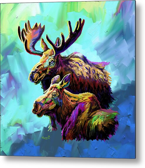 Mammal Metal Print featuring the painting Colorful Moose by Anthony Mwangi