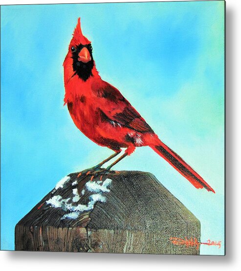 Birds Metal Print featuring the painting Winter Cardinal by Dana Newman