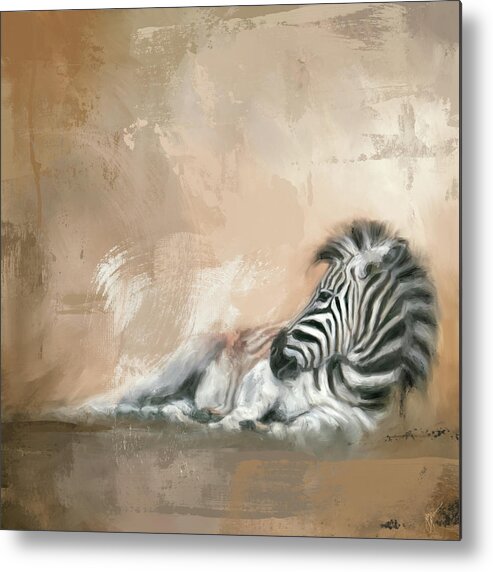 Colorful Metal Print featuring the painting Zebra At Rest by Jai Johnson