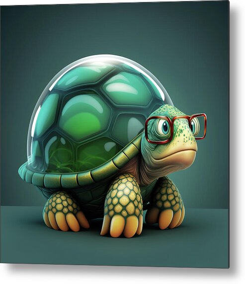 Turtle Metal Print featuring the photograph Funny Green Turtle with Glasses by Jim Vallee