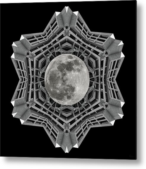 Helen C White Metal Print featuring the photograph Kaleidoscope view of Helen C White Hall with full moon at UW Madison campus by Peter Herman