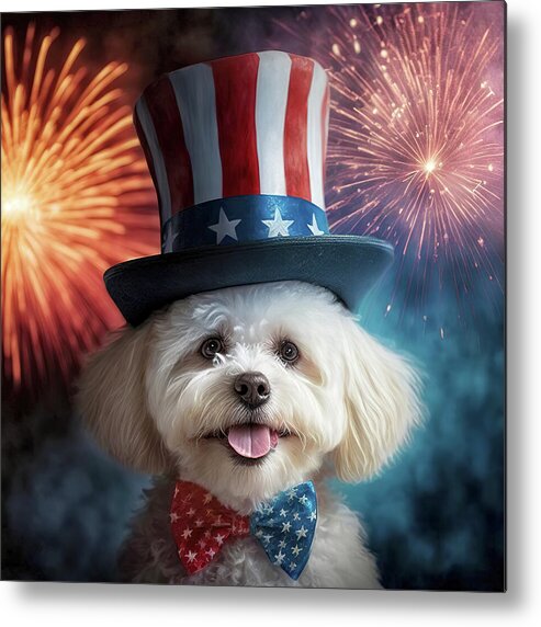 Maltipoo Metal Print featuring the digital art Maltipoo Puppy Celebrating 4th of July by Jim Vallee
