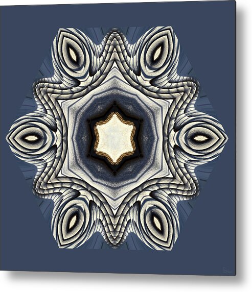  Metal Print featuring the photograph Snowflake Mandala - snow and shadows on decking planks - mirrored creation by Peter Herman