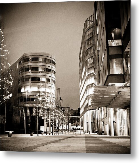 B&w Metal Print featuring the photograph Spinningfields at night by Neil Alexander Photography