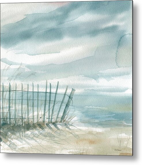 Ocean Sea Sea Fence Beach Watercolor Teal Coastal Seascape Metal Print featuring the painting Subtle Mist 2 by Carol Robinson