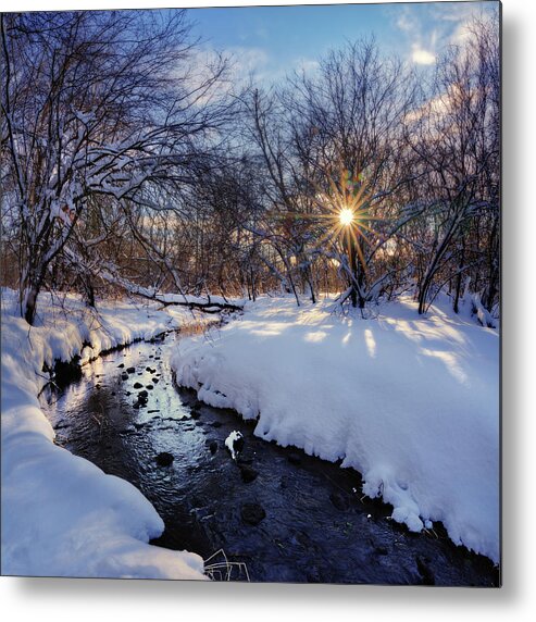 Snowscape Metal Print featuring the photograph Watery Winterscape - Snow-frosted Anthony Branch creek in WI by Peter Herman