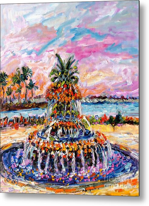 Charleston Metal Print featuring the painting Charleston Pineapple Fountain SC by Ginette Callaway