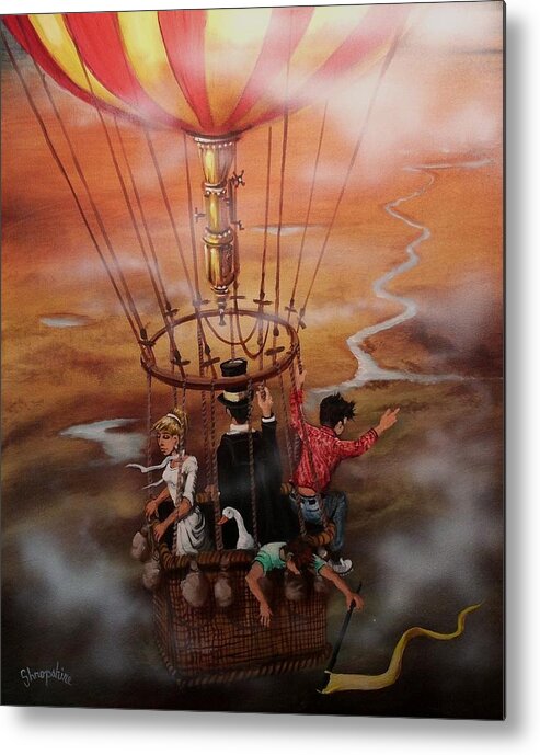 Balloon Metal Print featuring the painting Out of the Clouds by Tom Shropshire